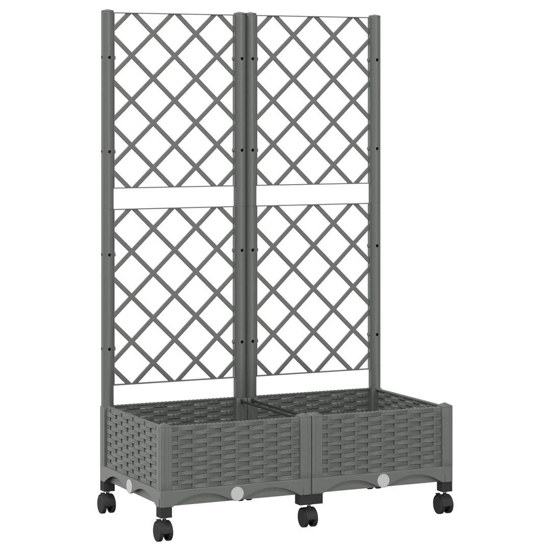 Haveplantekasse med espalier og hjul Lysegrå 80 x 40 x 131,5 cm