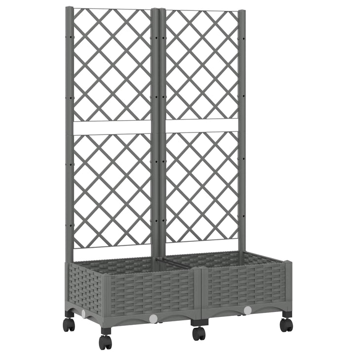 Haveplantekasse med espalier og hjul Lysegrå 80 x 40 x 131,5 cm