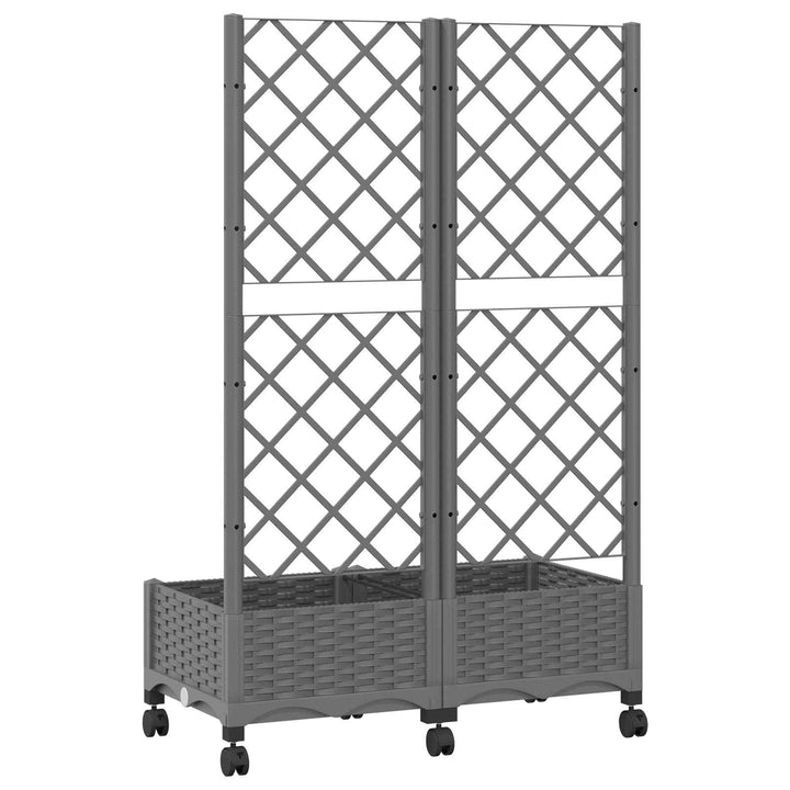 Haveplantekasse med espalier og hjul Lysegrå 80 x 40 x 131,5 cm