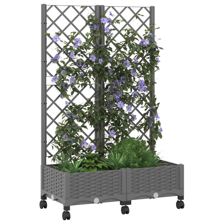 Haveplantekasse med espalier og hjul Lysegrå 80 x 40 x 131,5 cm