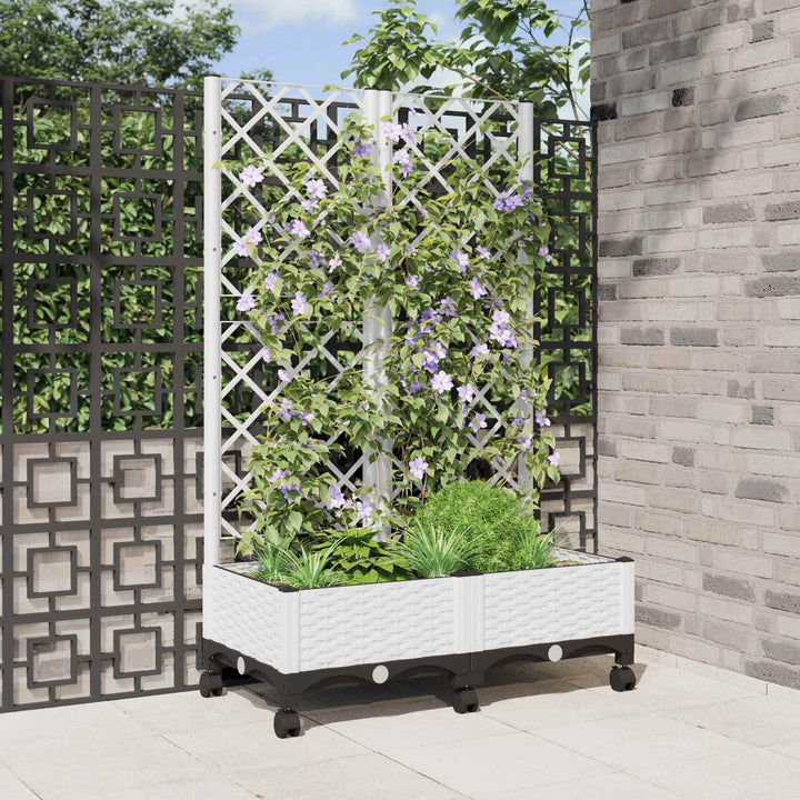 Haveplantekasse med espalier og hjul Hvid 80 x 40 x 131,5 cm PP