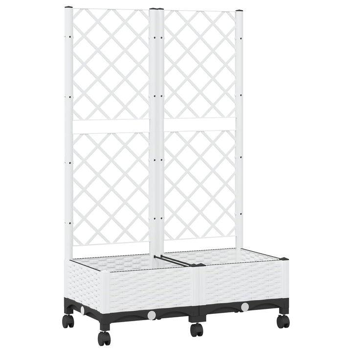 Haveplantekasse med espalier og hjul Hvid 80 x 40 x 131,5 cm PP