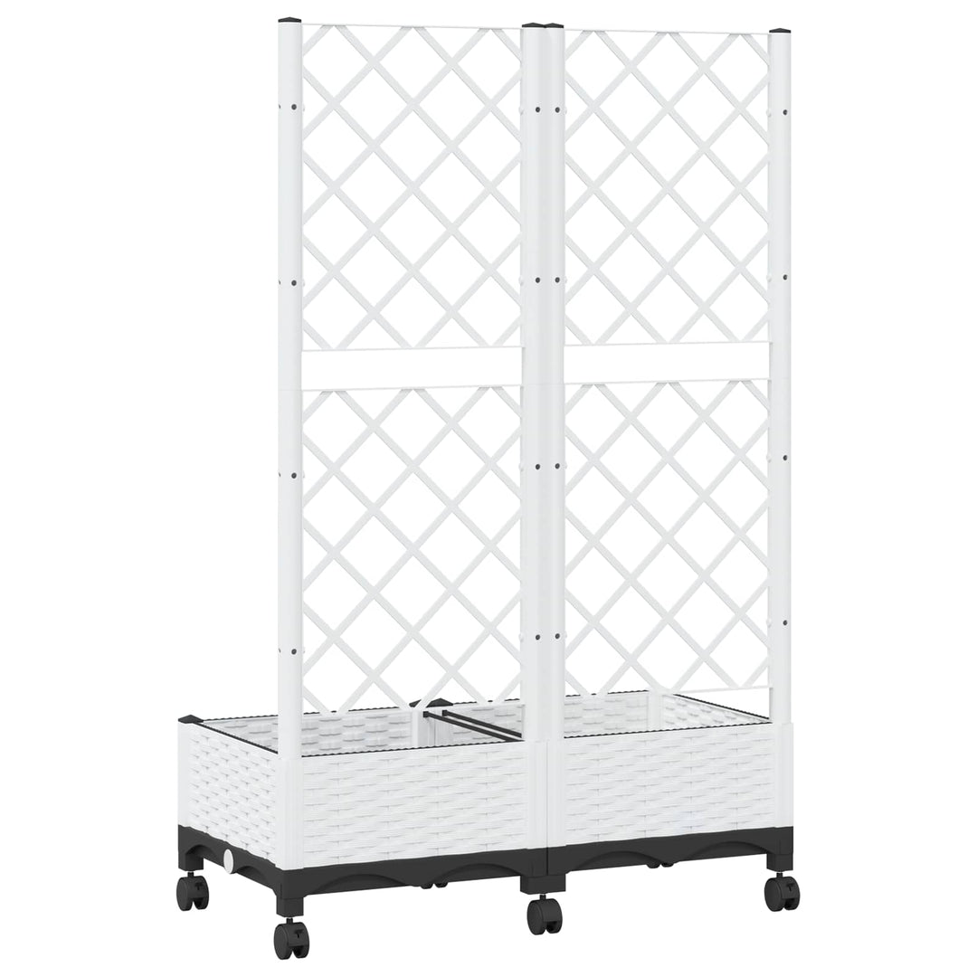 Haveplantekasse med espalier og hjul Hvid 80 x 40 x 131,5 cm PP