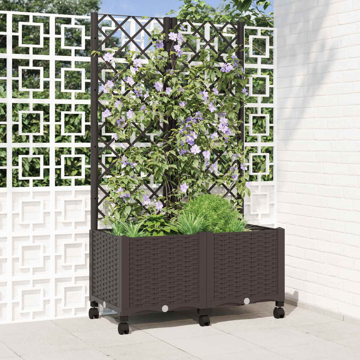 Haveplantekasse med espalier og hjul Brun 80 x 40 x 146 cm PP