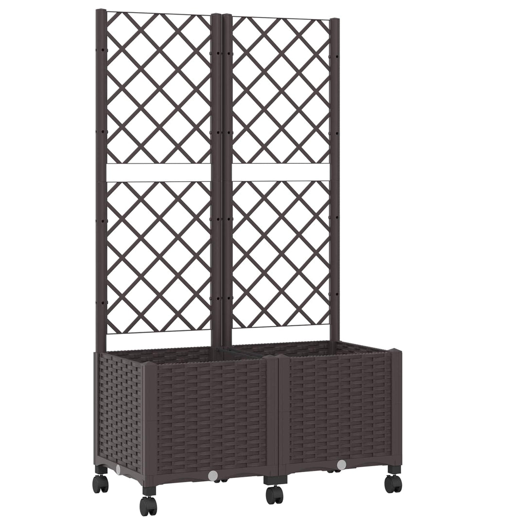 Haveplantekasse med espalier og hjul Brun 80 x 40 x 146 cm PP