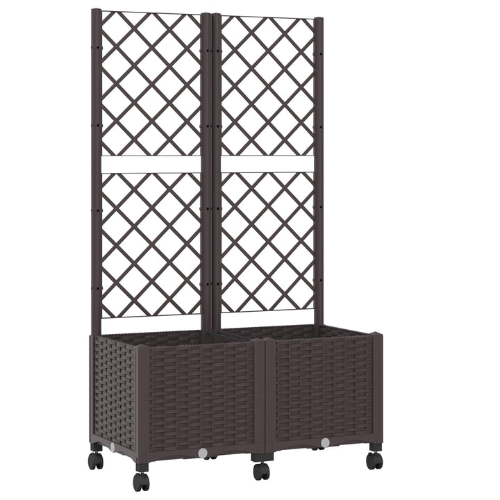 Haveplantekasse med espalier og hjul Brun 80 x 40 x 146 cm PP