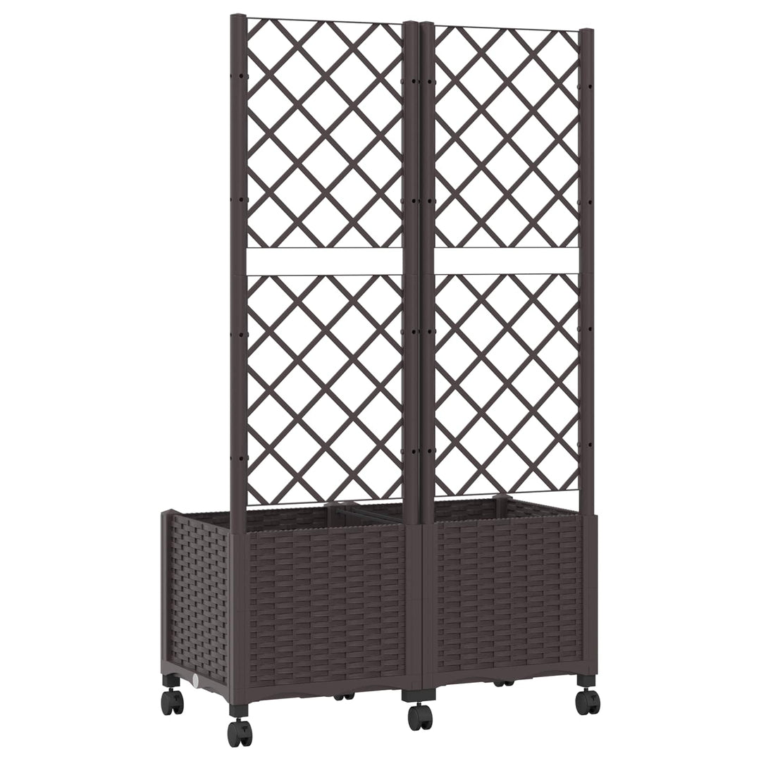 Haveplantekasse med espalier og hjul Brun 80 x 40 x 146 cm PP