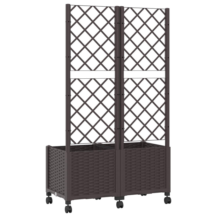 Haveplantekasse med espalier og hjul Brun 80 x 40 x 146 cm PP