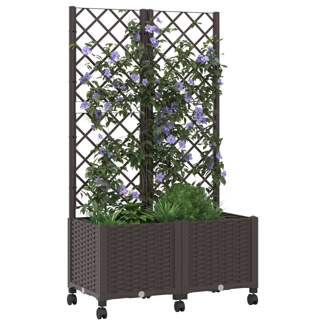 Haveplantekasse med espalier og hjul Brun 80 x 40 x 146 cm PP