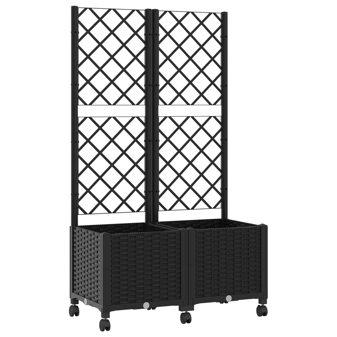 Haveplantekasse med espalier og hjul Sort 80 x 40 x 146 cm PP