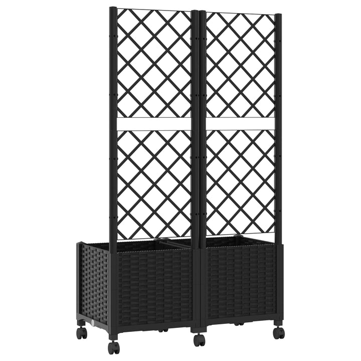 Haveplantekasse med espalier og hjul Sort 80 x 40 x 146 cm PP
