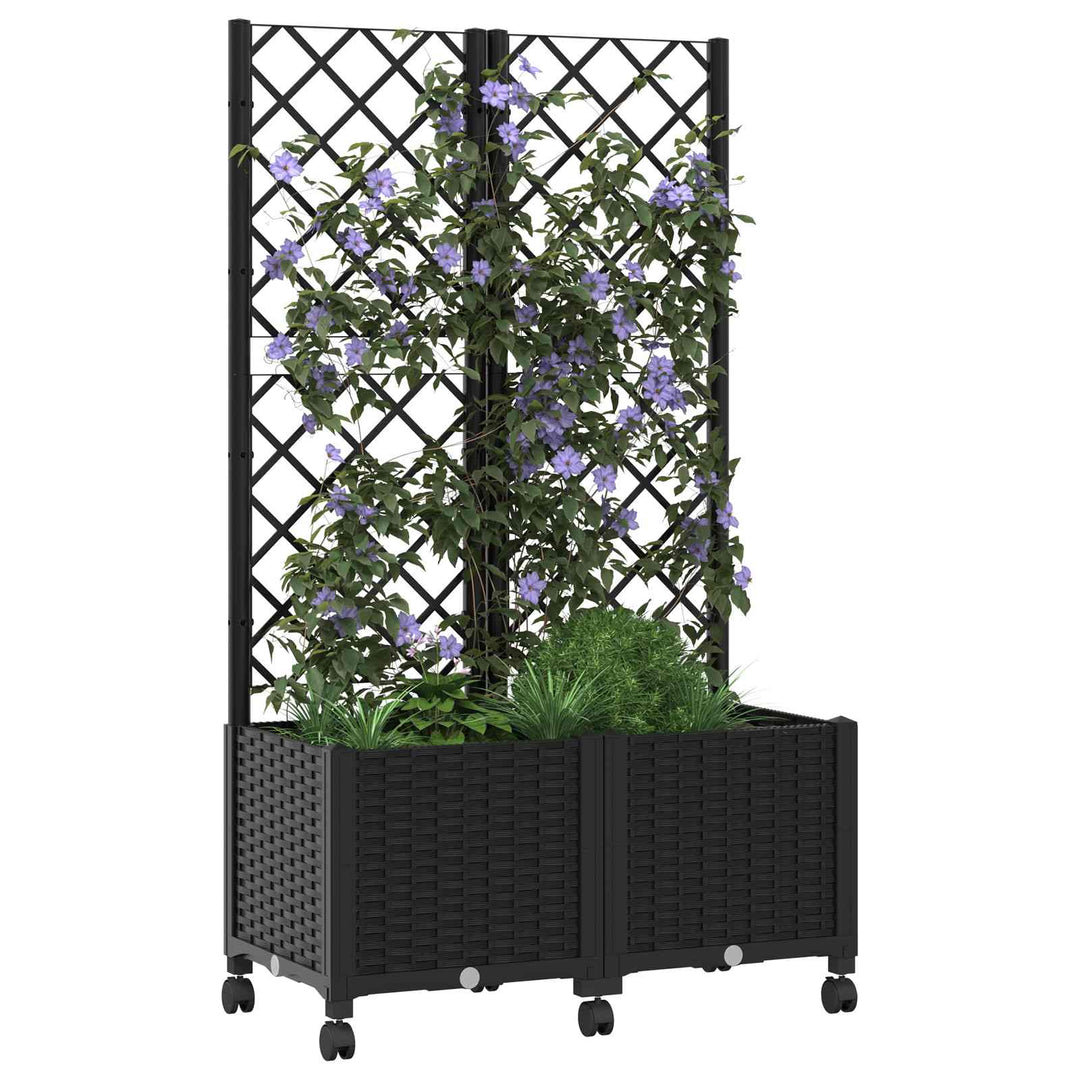 Haveplantekasse med espalier og hjul Sort 80 x 40 x 146 cm PP