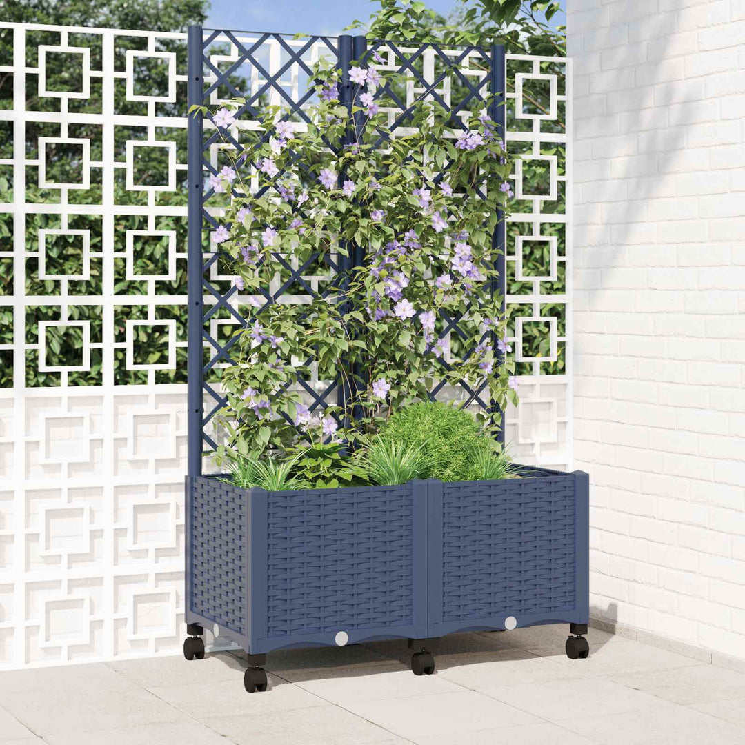 Haveplantekasse med espalier og hjul Blå Grå 80 x 40 x 146 cm