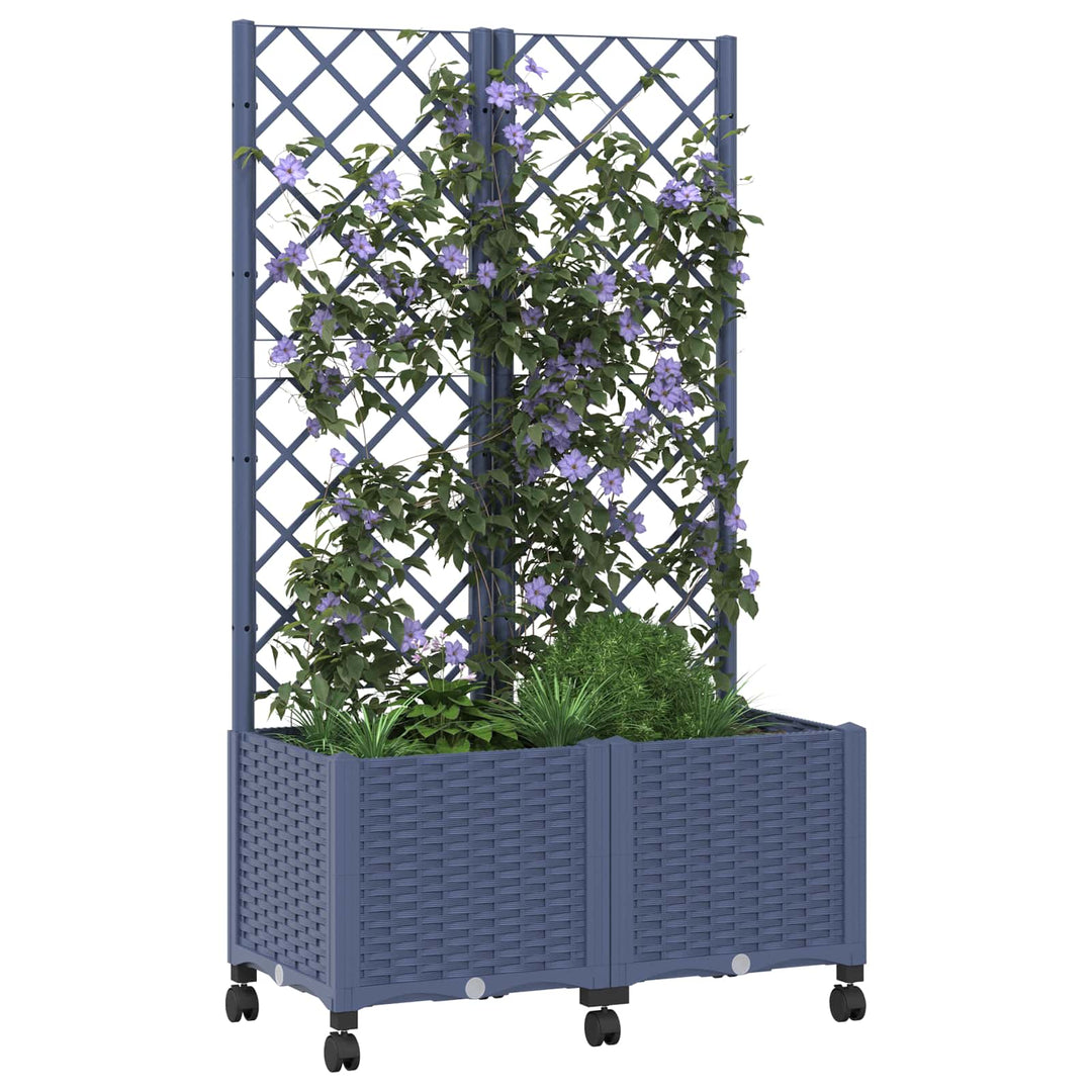 Haveplantekasse med espalier og hjul Blå Grå 80 x 40 x 146 cm