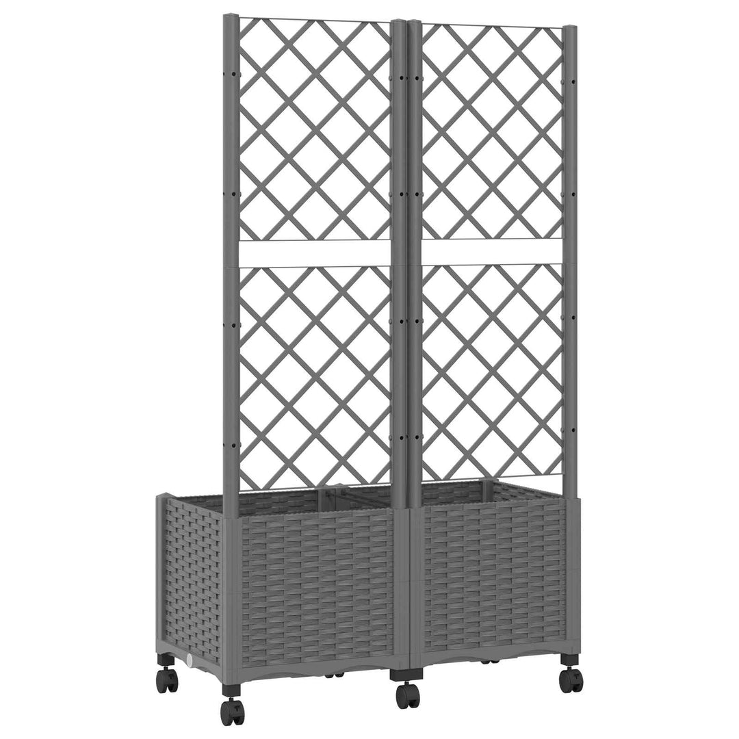 Haveplantekasse med espalier og hjul Lysegrå 80 x 40 x 146 cm