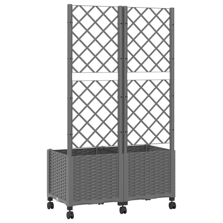 Haveplantekasse med espalier og hjul Lysegrå 80 x 40 x 146 cm
