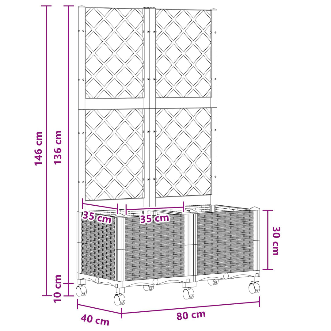 Haveplantekasse med espalier og hjul Lysegrå 80 x 40 x 146 cm