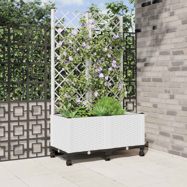 Haveplantekasse med espalier og hjul Hvid 80 x 40 x 146 cm PP
