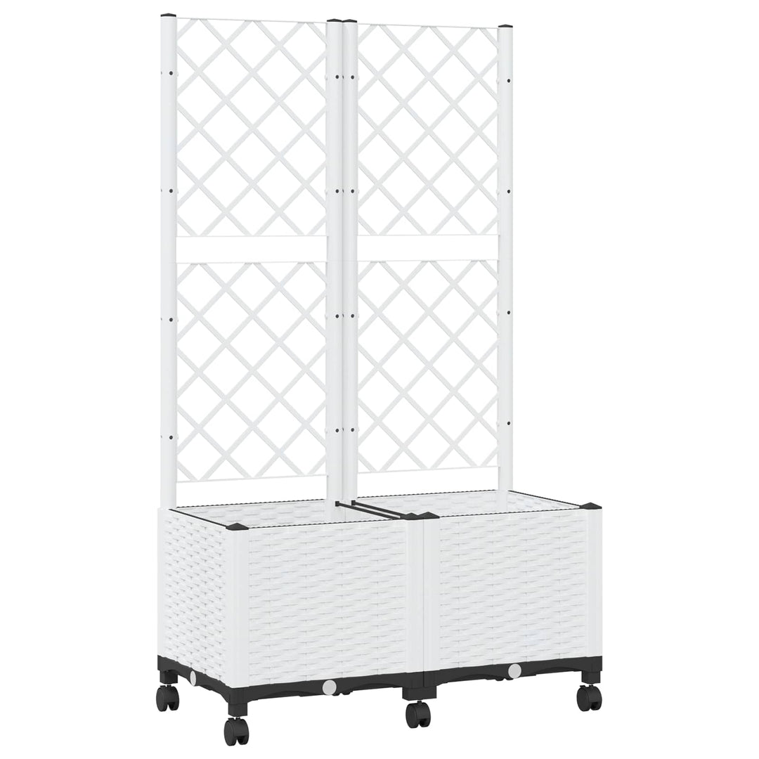 Haveplantekasse med espalier og hjul Hvid 80 x 40 x 146 cm PP