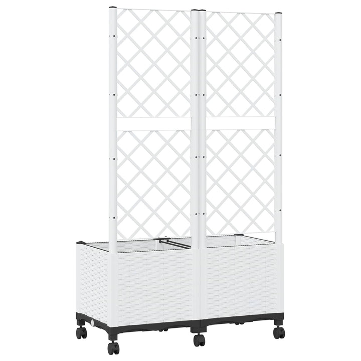 Haveplantekasse med espalier og hjul Hvid 80 x 40 x 146 cm PP