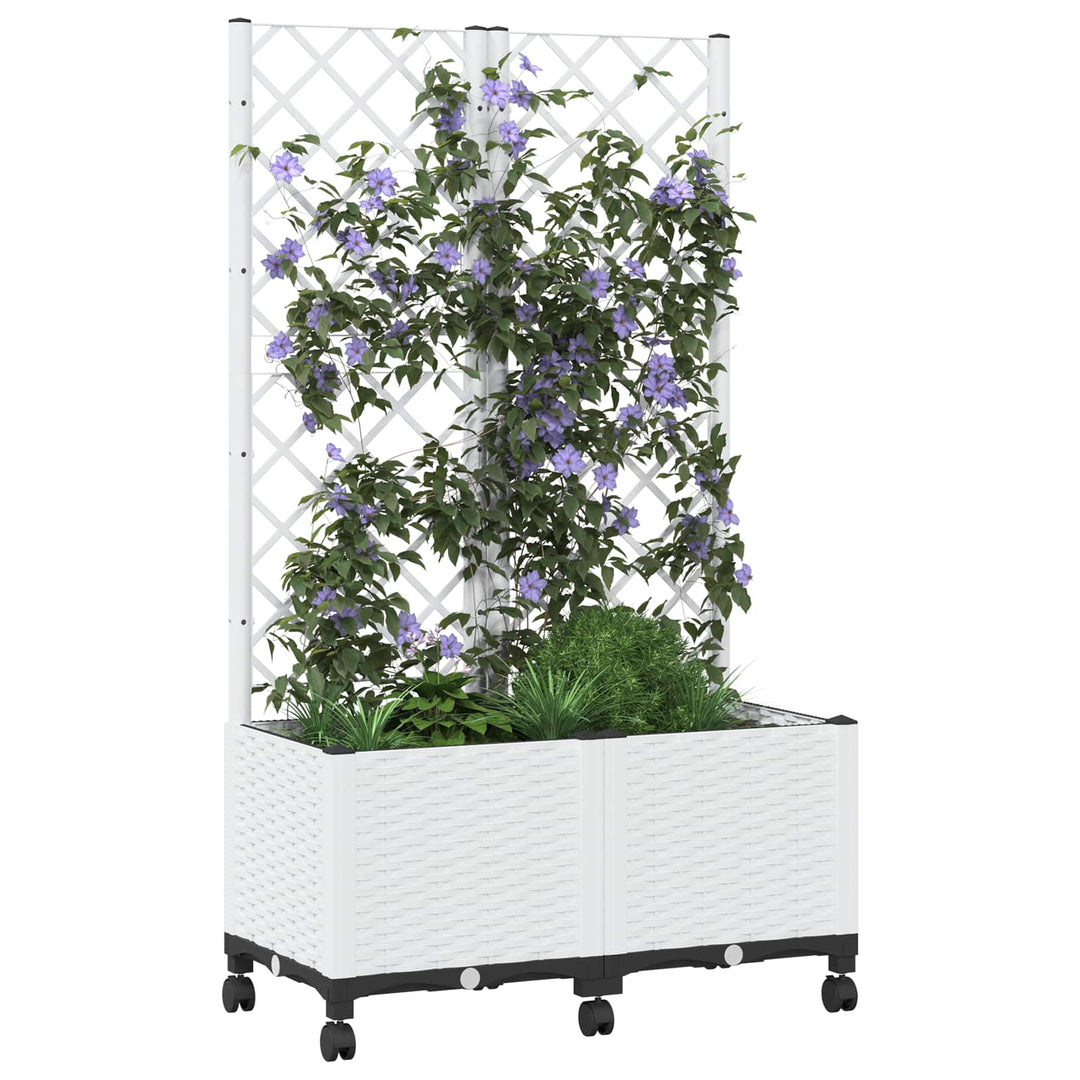 Haveplantekasse med espalier og hjul Hvid 80 x 40 x 146 cm PP