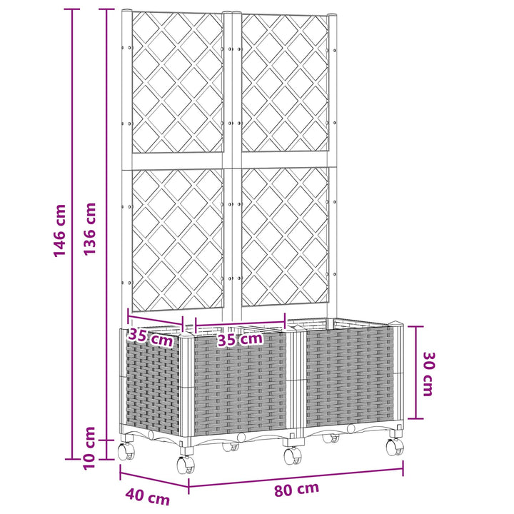Haveplantekasse med espalier og hjul Hvid 80 x 40 x 146 cm PP