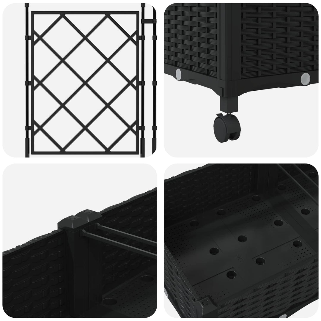 Haveplantekasse med espalier og hjul 2 stk. Sort PP
