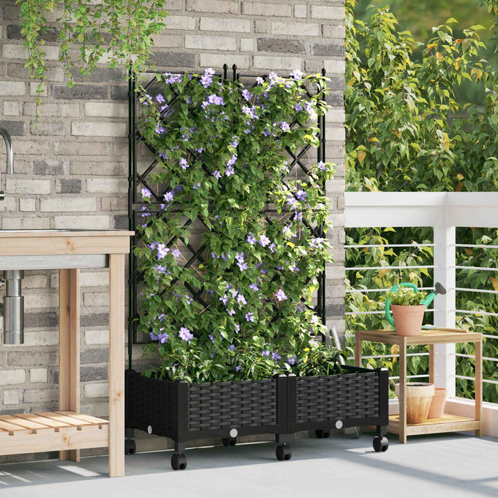 Haveplantekasse med espalier og hjul 2 stk. Sort PP