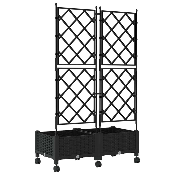 Haveplantekasse med espalier og hjul 2 stk. Sort PP