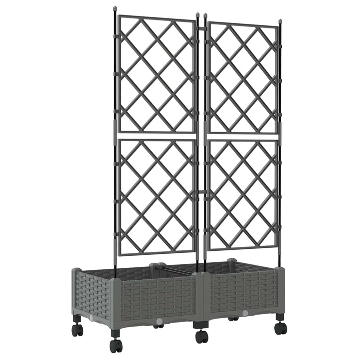 Haveplantekasse med espalier og hjul 2 stk. Lysegrå PP