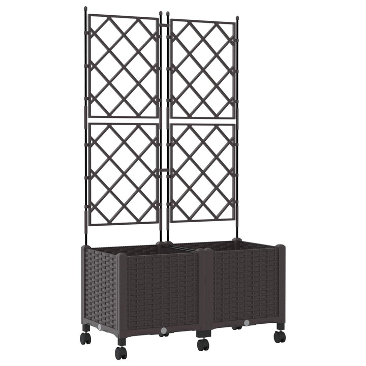 Haveplantekasse med espalier og hjul 2 stk. Brun PP