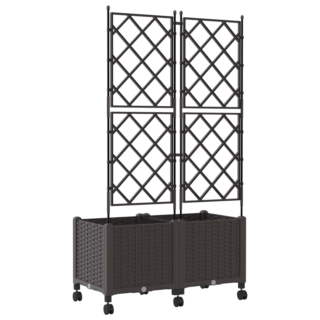 Haveplantekasse med espalier og hjul 2 stk. Brun PP