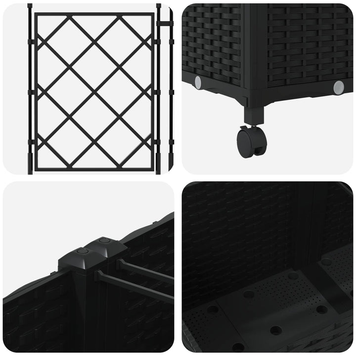 Haveplantekasse med espalier og hjul 2 stk. Sort PP