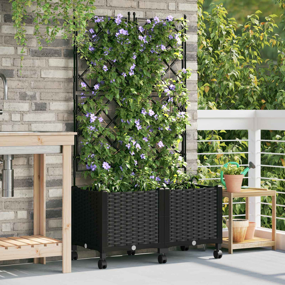 Haveplantekasse med espalier og hjul 2 stk. Sort PP