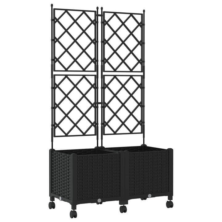 Haveplantekasse med espalier og hjul 2 stk. Sort PP