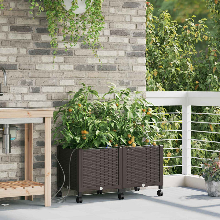 Havekrukke med vanding og hjul 2 stk. Brun 80 x 40 x 43,5 cm PP