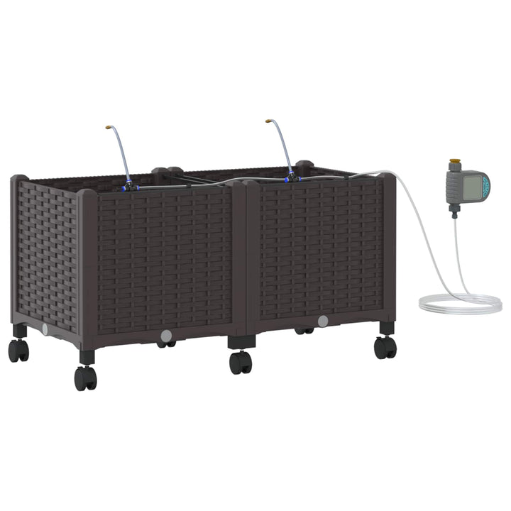 Havekrukke med vanding og hjul 2 stk. Brun 80 x 40 x 43,5 cm PP
