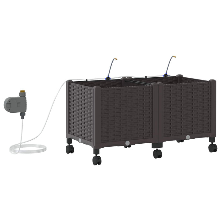 Havekrukke med vanding og hjul 2 stk. Brun 80 x 40 x 43,5 cm PP