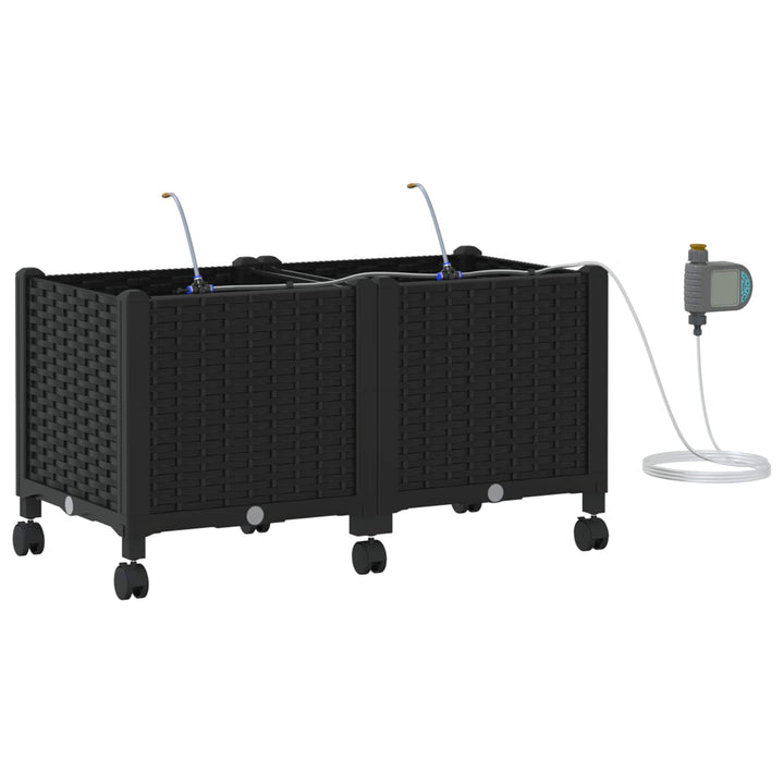 Havekrukke med vanding og hjul 2 stk. Sort 80 x 40 x 43,5 cm PP