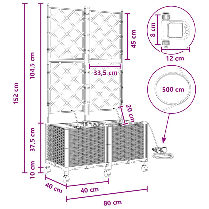 Havekrukke med vanding og hjul 2 stk. Sort 80 x 40 x 148 cm PP