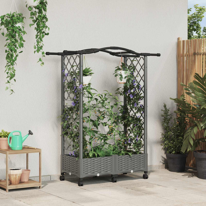 Hævet Bed med Trellis og Tag Lysegrå 124 x 40 x 129 cm PP