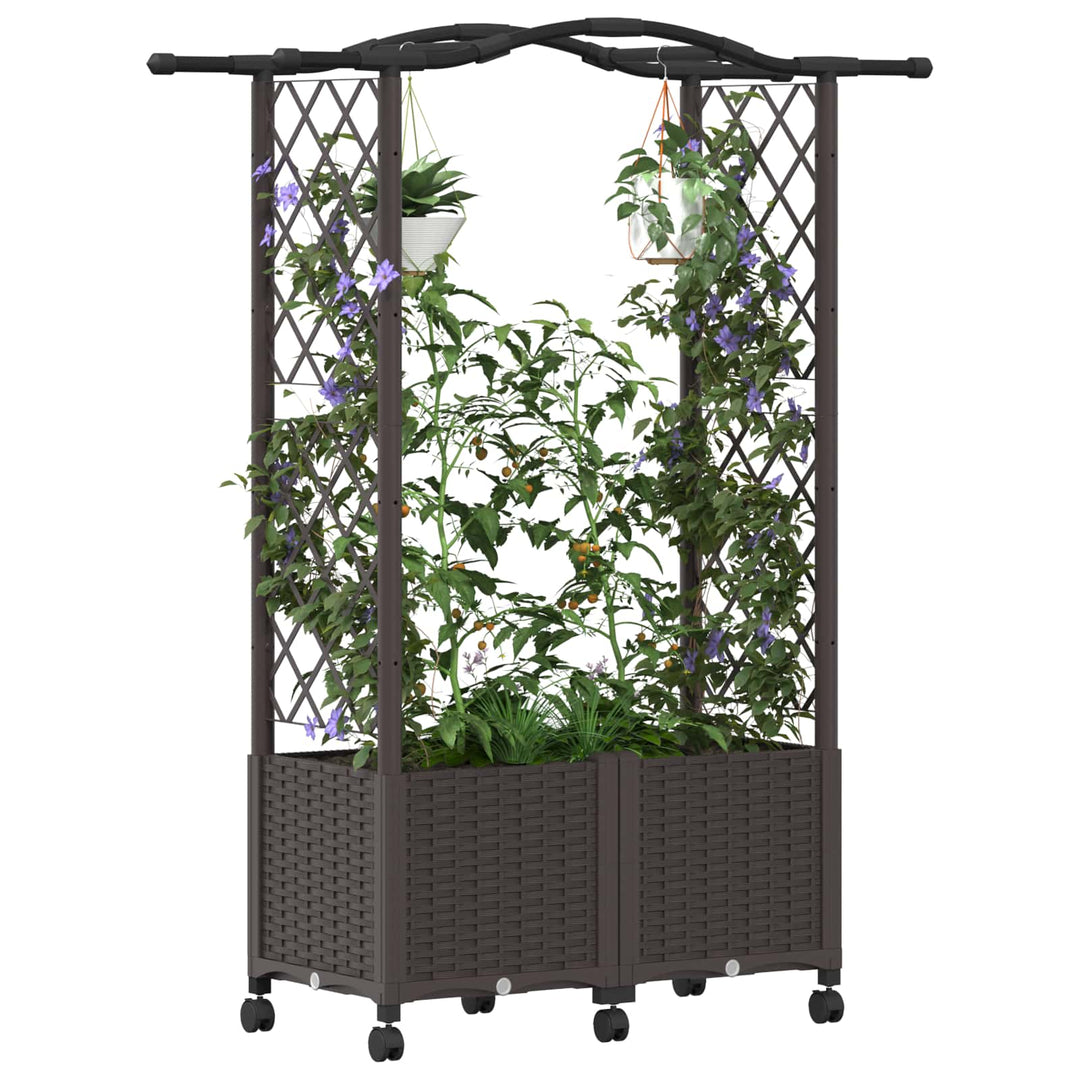 Hævet Bed med Trellis og Tag Brun 125 x 40 x 144 cm PP