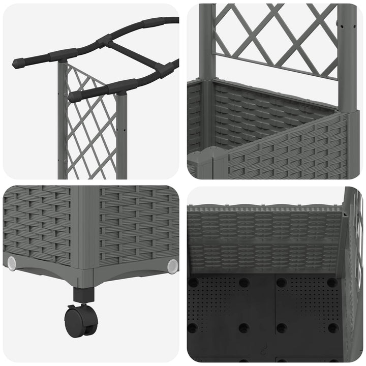 Hævet Bed med Trellis og Tag Lysegrå 125 x 40 x 144 cm PP