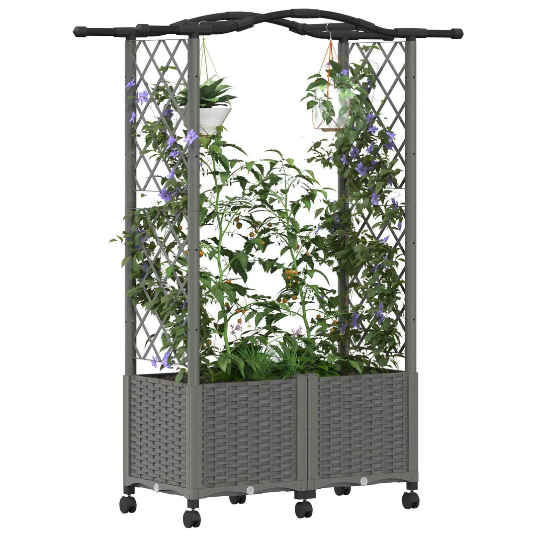 Hævet Bed med Trellis og Tag Lysegrå 125 x 40 x 144 cm PP