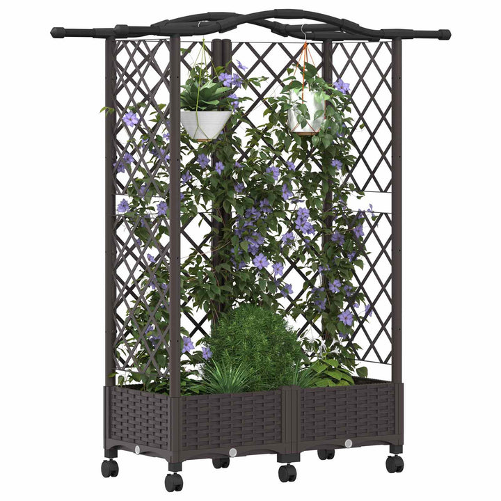 Hævet Bed med Trellis og Tag Brun 124 x 40 x 129 cm PP