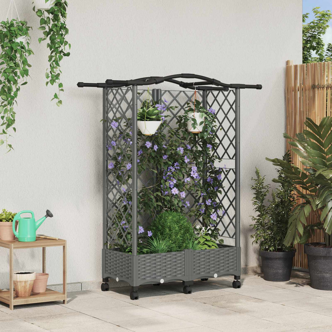Hævet Bed med Trellis og Tag Lysegrå 124 x 40 x 129 cm PP