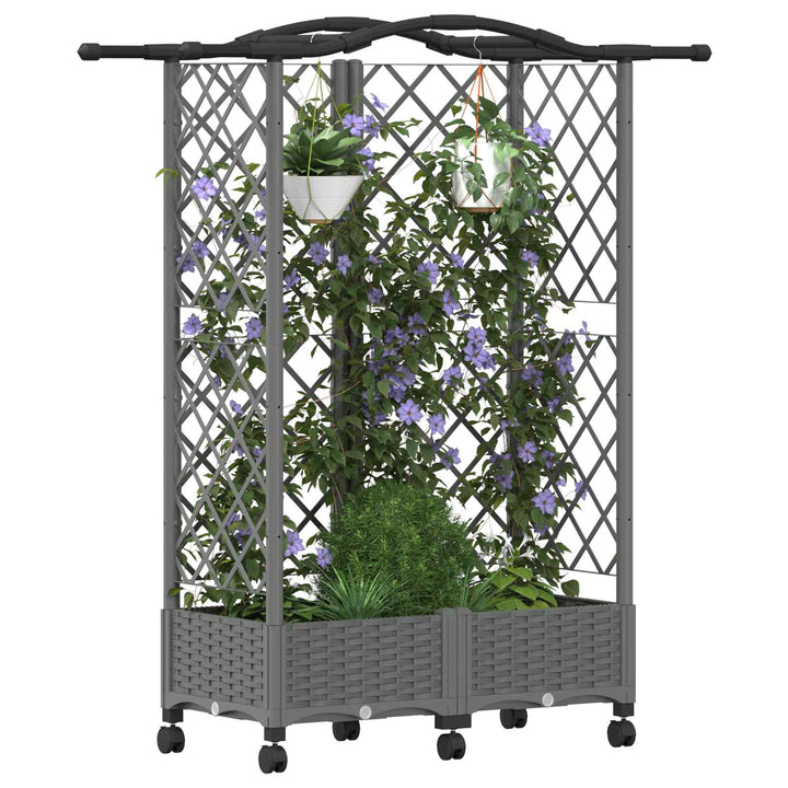 Hævet Bed med Trellis og Tag Lysegrå 124 x 40 x 129 cm PP