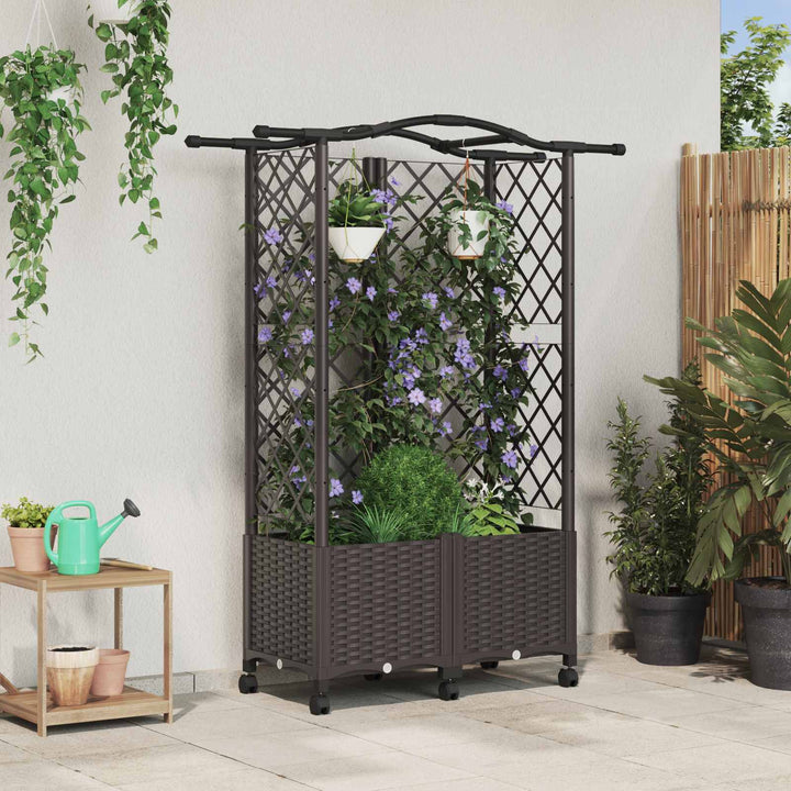 Hævet Bed med Trellis og Tag Brun 122 x 40 x 144 cm PP