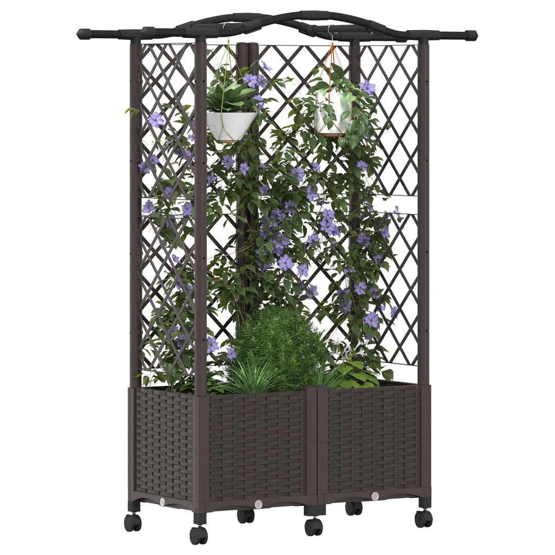 Hævet Bed med Trellis og Tag Brun 122 x 40 x 144 cm PP