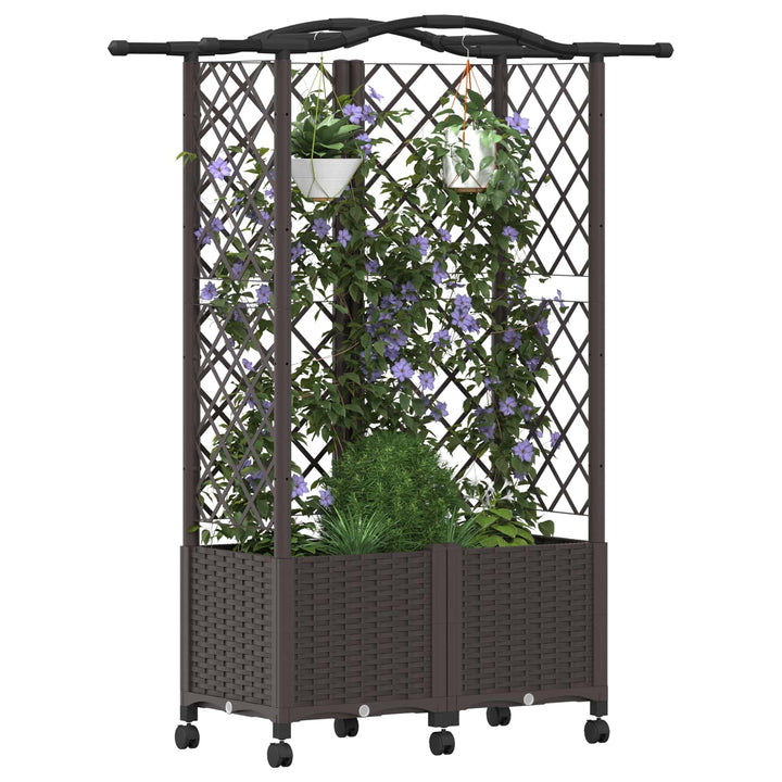 Hævet Bed med Trellis og Tag Brun 122 x 40 x 144 cm PP